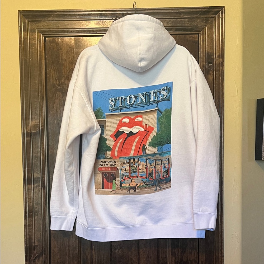 The Rolling Stones White Hoodie with Austin Graphic Print